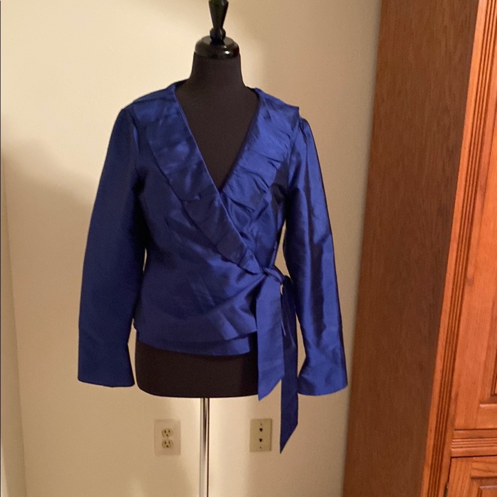 Elegant Blue Wrap Blouse